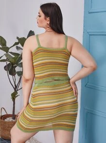 SHEIN Unity 大碼彩色條紋圖案針織上衣和針織短裙 - 彩色 - 查看 2