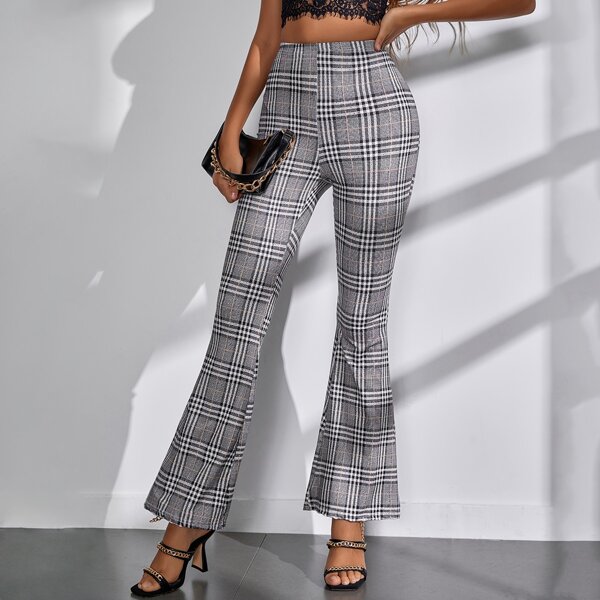 

Plaid Flare Leg Pants, Grey