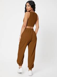 SHEIN PETITE Conjunto top tank corto unicolor con joggers