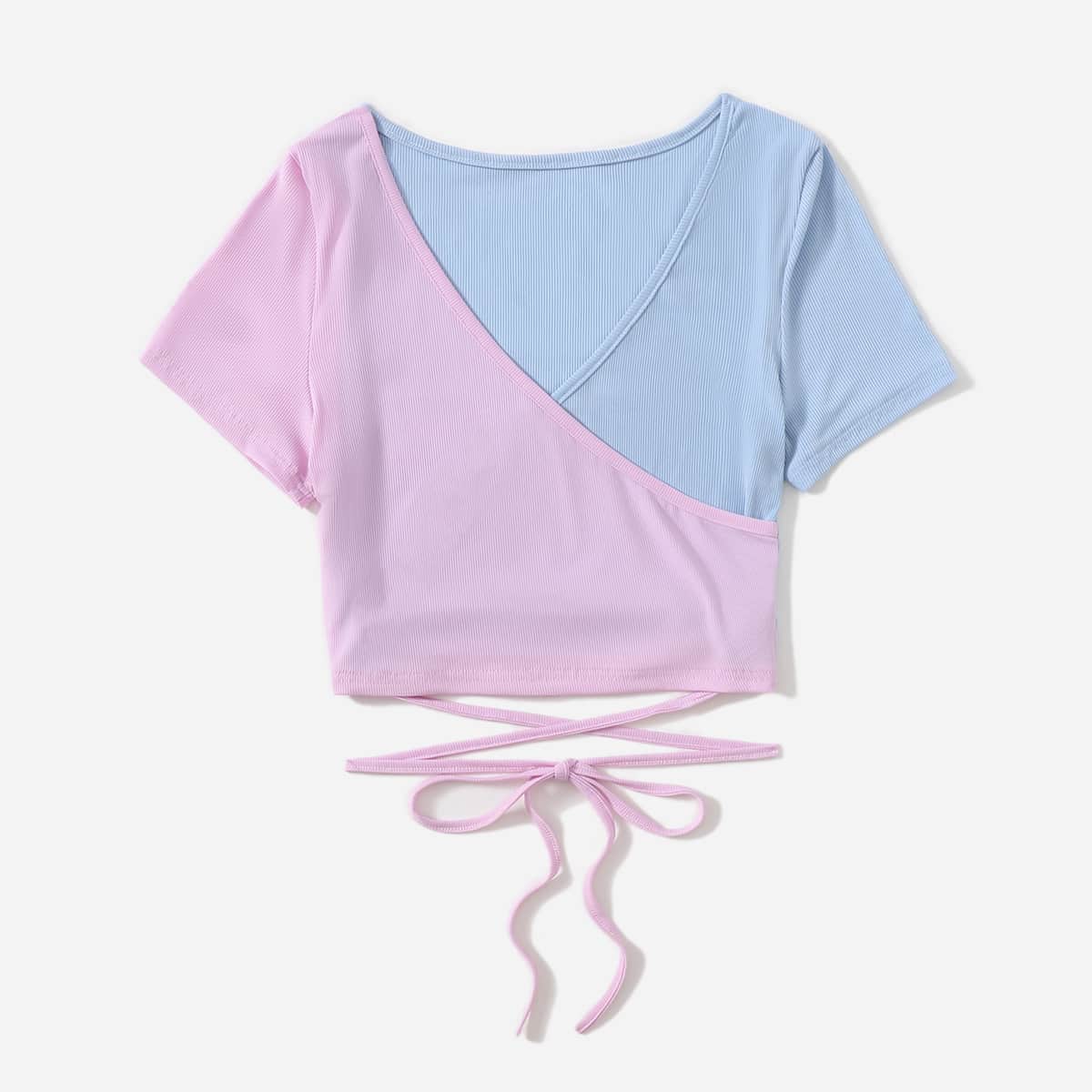 

Colorblock Lace Up Wrap Tee, Multicolor