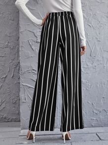 SHEIN Clasi High Waist Striped Wide Leg Trousers - Black and White - View 2