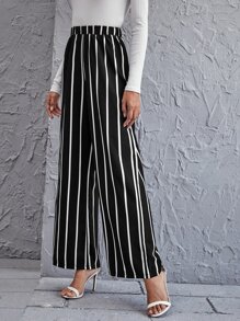 SHEIN Clasi High Waist Striped Wide Leg Trousers - Black and White - View 5