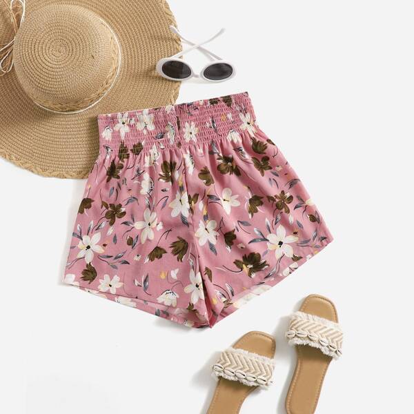 

Shirred Waist Floral Print Shorts, Multicolor
