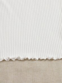 SHEIN Essnce 木耳邊華夫格編織吊帶上衣 - 白色 - 查看 4