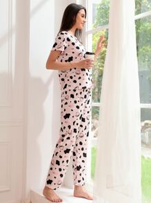 SHEIN Unity Conjunto de pijama vaca con con estampado de letra con cubierta de ojo - Rosa - Ver 4