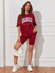 Muchica Bộ thời trang Lá thư Giải trí - Màu Đỏ Sâu - Xem 3