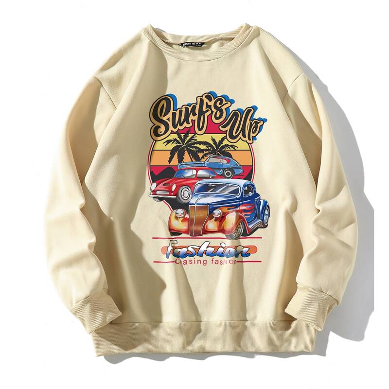 

Car And Letter Graphic Sweatshirt, Apricot