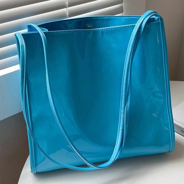 

Solid Patent Tote Bag, Blue