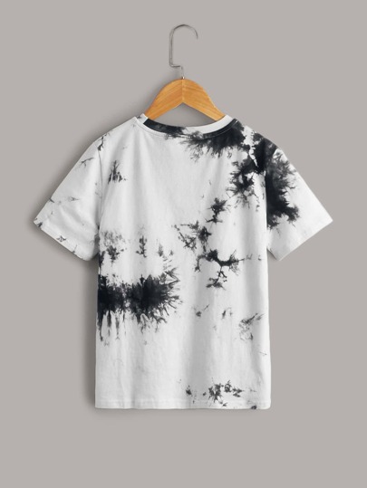 SHEIN Tween Boy Knitted Round Neck Short Sleeve Tie Dye T-Shirt