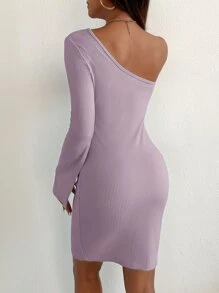 SHEIN SXY One Shoulder Split Cuff Bodycon Dress - Mauve Purple - View 2