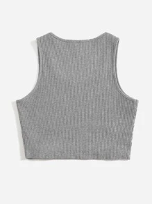 SHEIN EZwear 字母和天使圖案羅紋針織背心上衣 - 淺灰色 - 查看 2