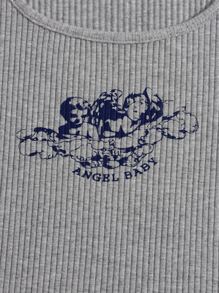 SHEIN EZwear 字母和天使圖案羅紋針織背心上衣 - 淺灰色 - 查看 5