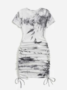 SHEIN Tie Dye Ruched Drawstring Bodycon Dress - Multicolor - View 2