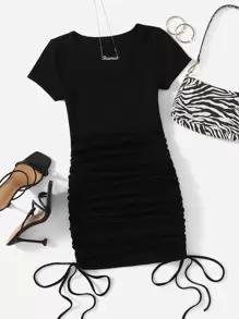 Muchica Vestido con fruncido lateral con cordón escote V