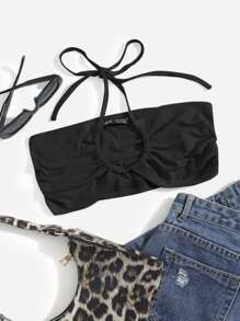 Ring Detail Halter Top - Black - View 1