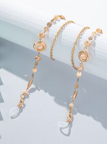 水晶裝飾口罩鏈條 - 米色 - 查看 1