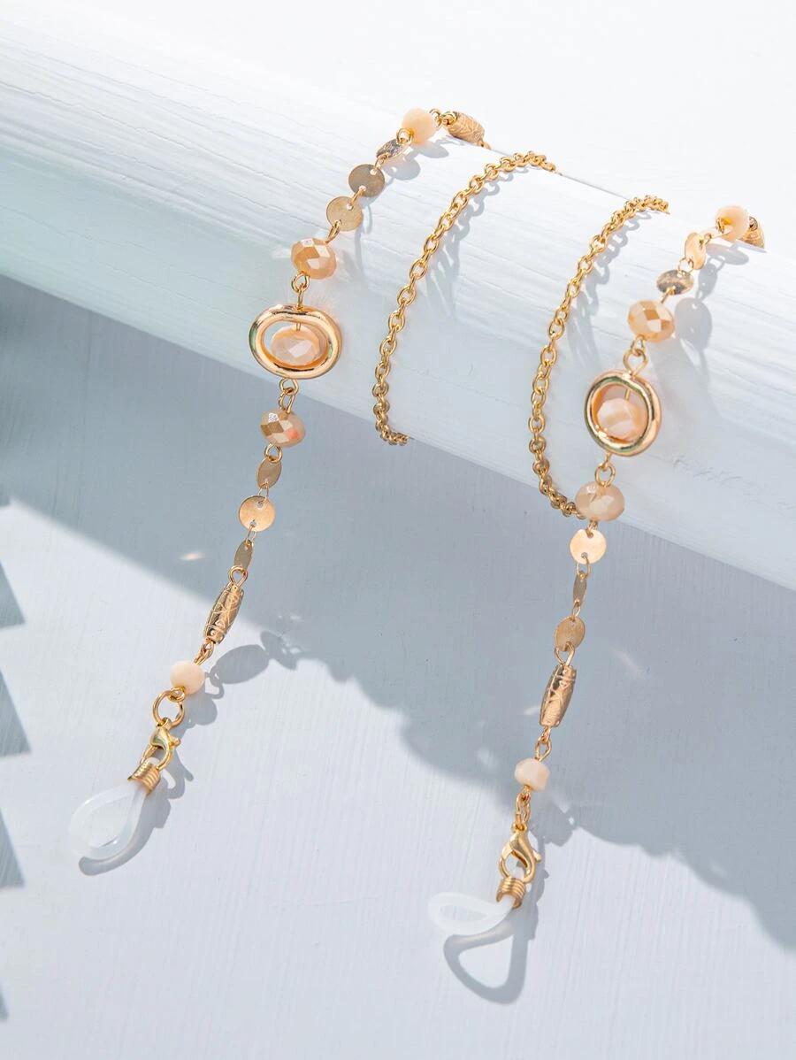 水晶裝飾口罩鏈條 - 米色 - 查看 1