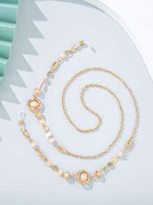 水晶裝飾口罩鏈條 - 米色 - 查看 2