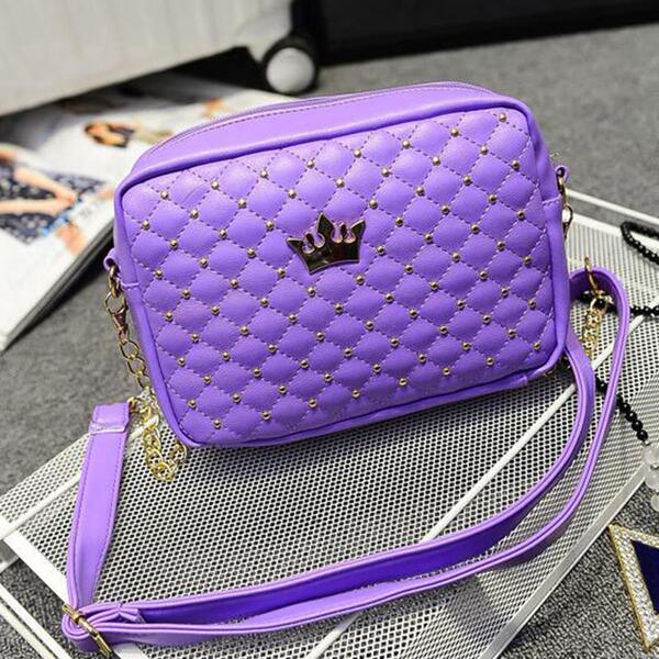

Minimalist Beaded & Metal Decor Quilted Square Bag, Purple