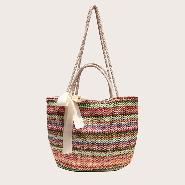 

Striped Bow Decor Tote Bag, Multicolor