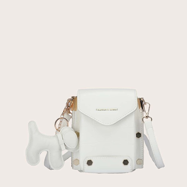 

Minimalist Flap Square Bag With Bag Charm, White