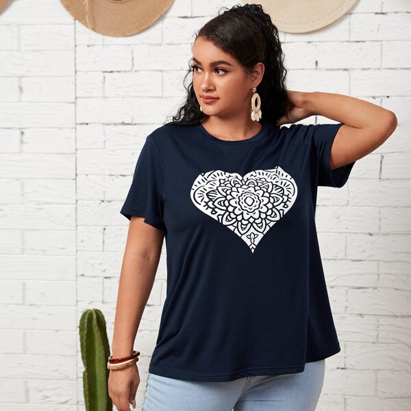 

Plus Heart Print Tee, Navy blue