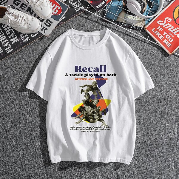 

Men Figure & Slogan Print Tee, White