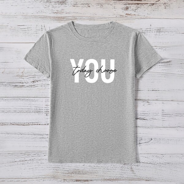 

Slogan Graphic Marled Tee, Grey
