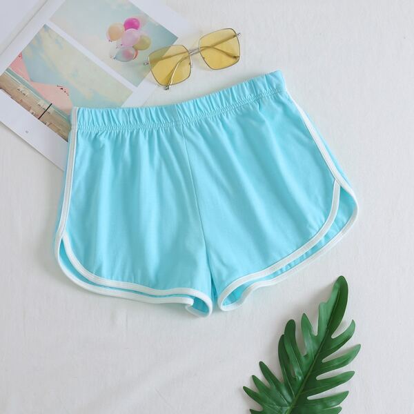 

Contrast Binding Track Shorts, Baby blue