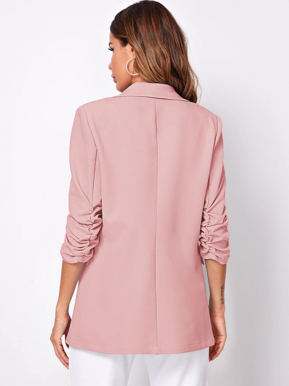 Women's Romantic Elegant Casual Blazer Jacket With Shawl Neck, 3/4 Sleeve, Front Open, Versatile For Business, Office, Daily Wear, Autumn
