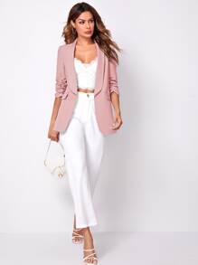 BizChic Women's Romantic Elegant Casual Blazer Jacket With Shawl Neck, 3/4 Sleeve, Front Open, Versatile For Business, Office, Daily Wear, Autumn