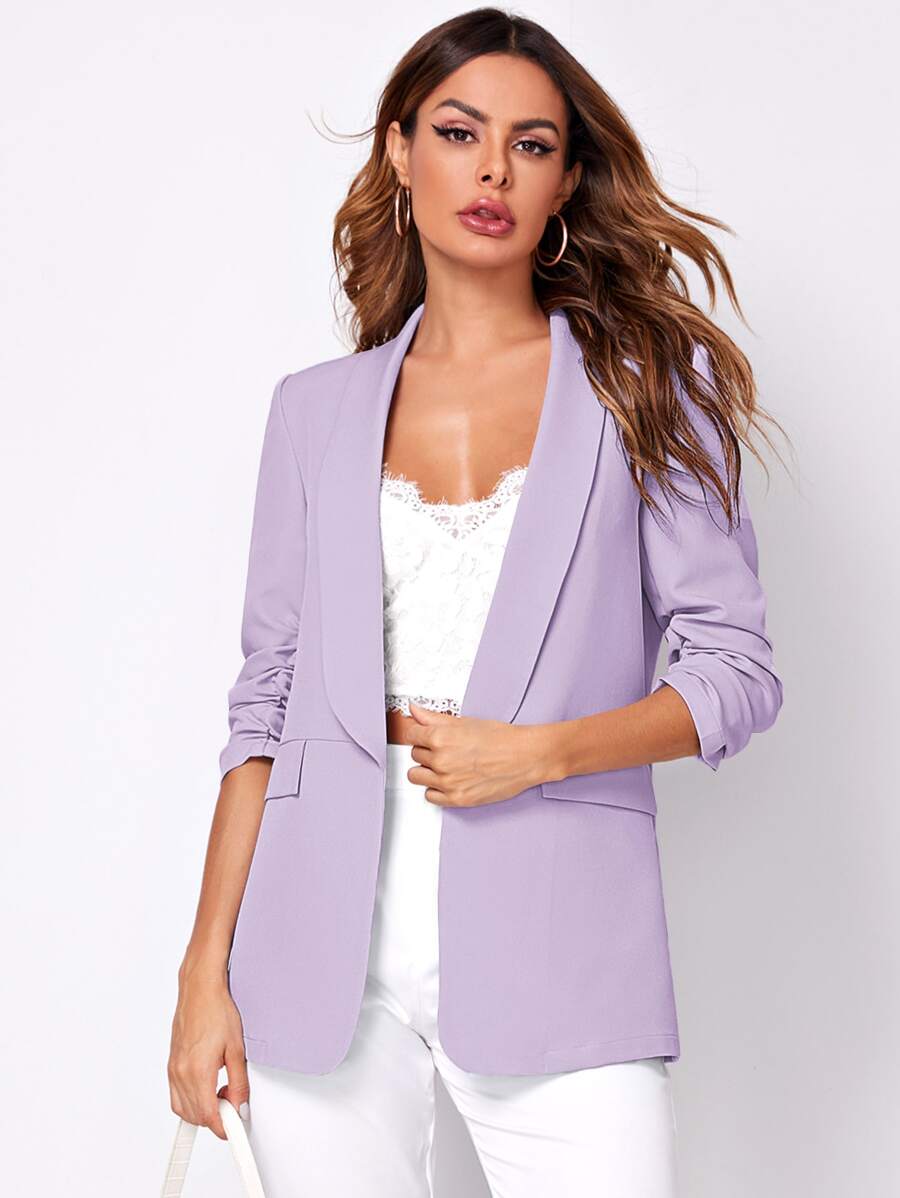 BizChic Women's Romantic Elegant Casual Blazer Jacket With Shawl Neck, 3/4 Sleeve, Suitable For Business, Office, Daily Wear, Autumn - Lilac Purple - View 1