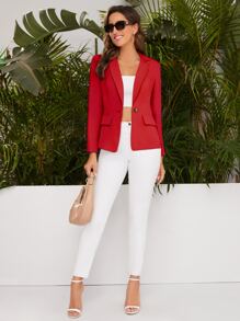 SHEIN Privé Notched Collar Single Buttoned Blazer - Red - View 3