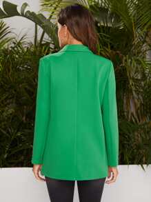 SHEIN Privé Peak Collar Flap Detail Solid Blazer - Green - View 2