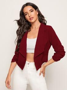 SHEIN Privé Blazer unicolor de cuello esmoquin - Burdeos - Ver 1