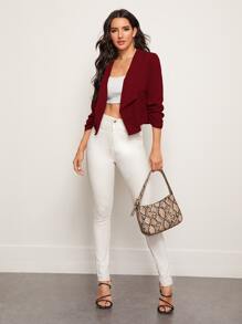 SHEIN Privé Blazer unicolor de cuello esmoquin - Burdeos - Ver 3