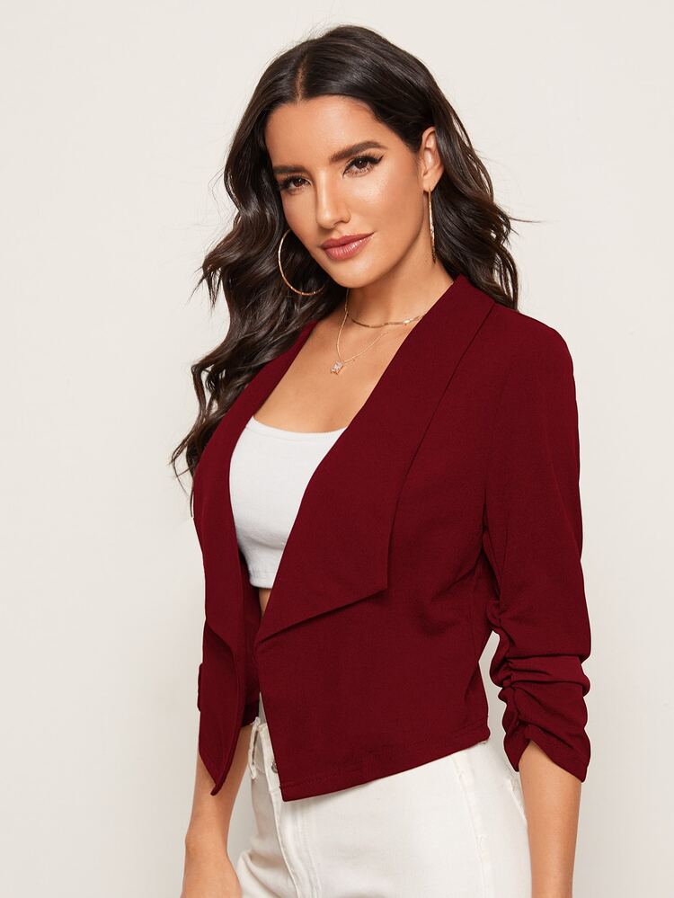 SHEIN Privé Shawl Neck Solid Blazer - Burgundy - View 4