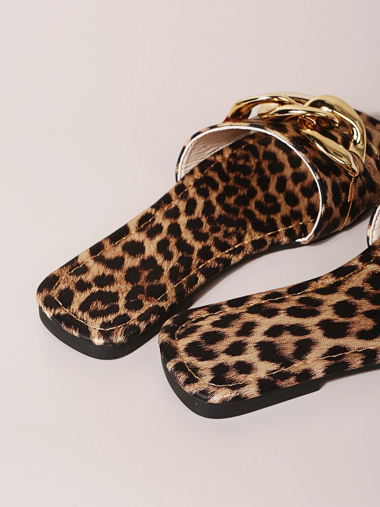 Sandal đế bằng quai ngang tối giản dành cho nữ với chi tiết khóa kim loại, sandal mũi vuông bằng da PU thời trang và đa năng, phù hợp cho cả ngày thường và các dịp đặc biệt, phối cùng trang phục mùa xuân hè. - Nhiều màu - Xem 4