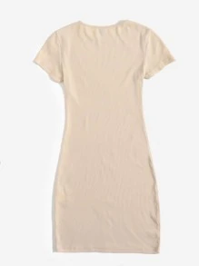 SHEIN EZwear 字母圖案羅紋針織連衣裙 - 卡其色 - 查看 2