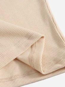 SHEIN EZwear 字母圖案羅紋針織連衣裙 - 卡其色 - 查看 4