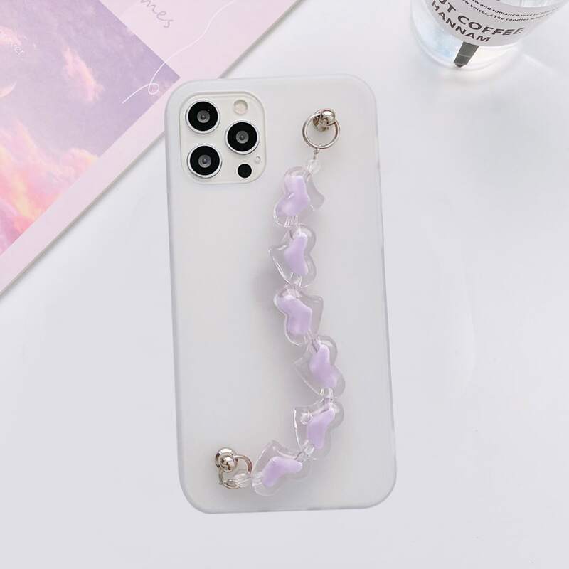 

Heart Decor Hand Strap Phone Case, Mauve purple