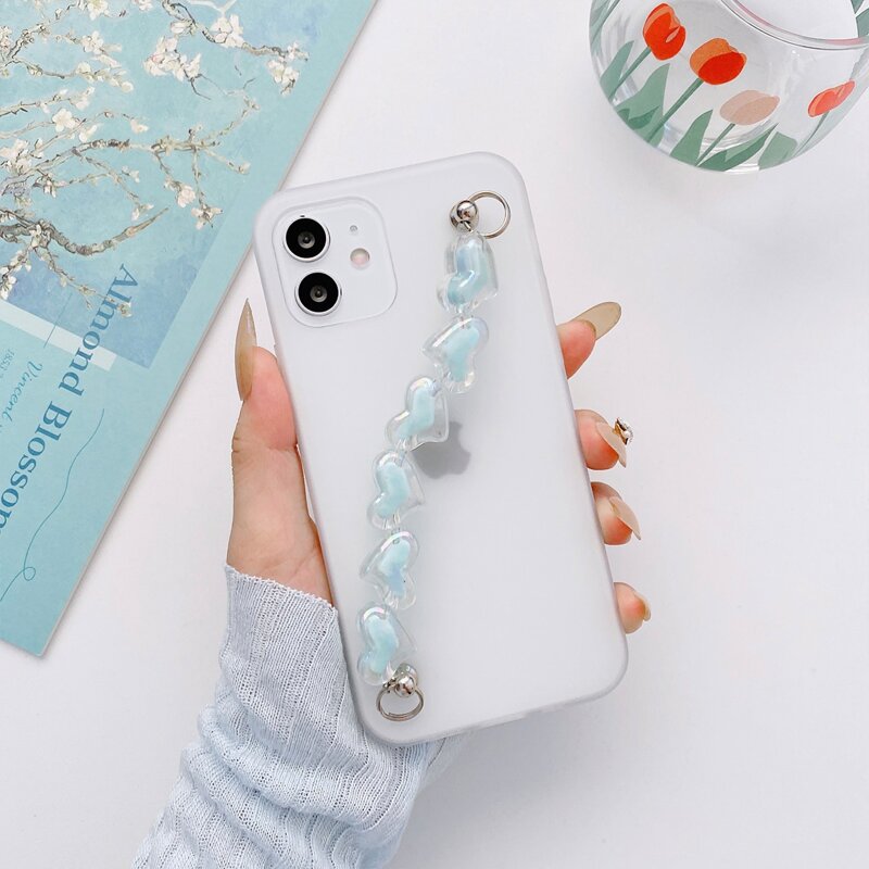 

Transparent Phone Case With Heart Decor Hand Strap, Blue