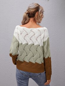 SHEIN LUNE Jersey de color combinado de cuello barco - Multicolor - Ver 2