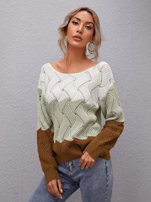 SHEIN LUNE Jersey de color combinado de cuello barco - Multicolor - Ver 3