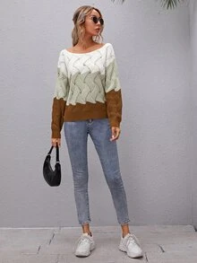 SHEIN LUNE Jersey de color combinado de cuello barco - Multicolor - Ver 4