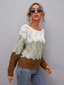 SHEIN LUNE Jersey de color combinado de cuello barco - Multicolor - Ver 5