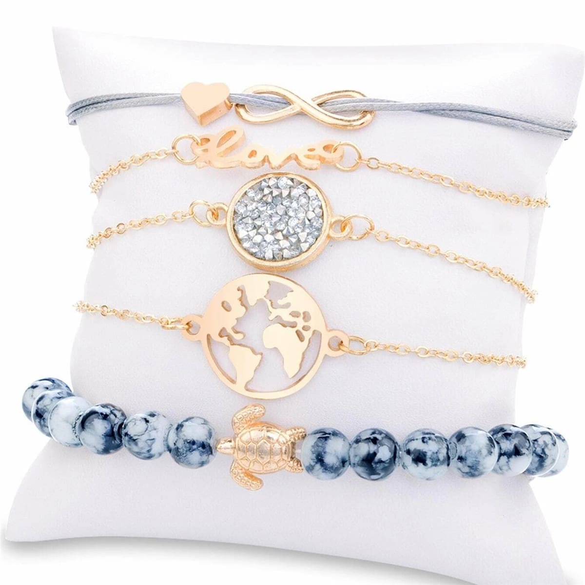 

5pcs Map & Letter Bracelet, Gold