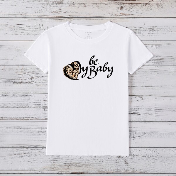 

Leopard And Slogan Graphic Tee, White
