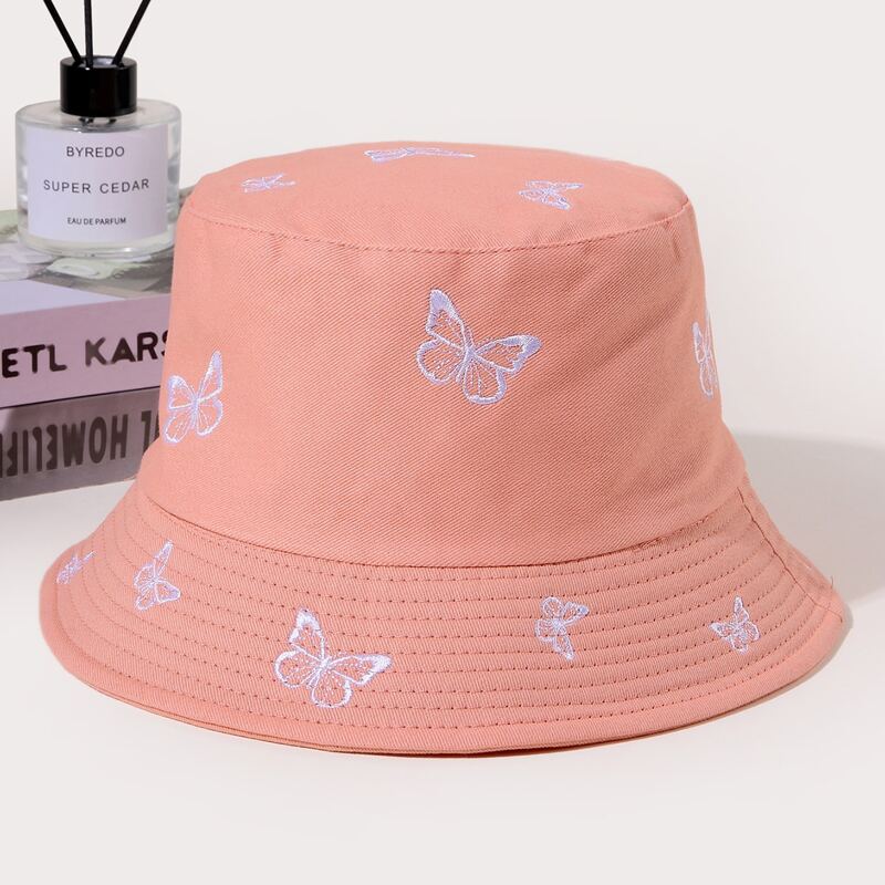 

Butterfly Embroidery Bucket Hat, Pink