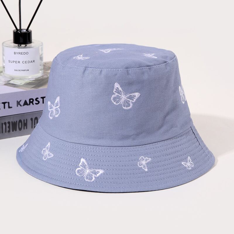 

Butterfly Embroidery Bucket Hat, Mauve purple